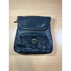 Fat Face Black Leather 2 In 1 Rucksack/Cross Body Backpack